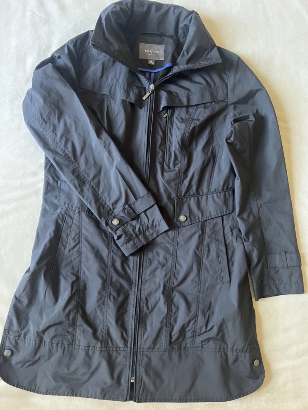 Cole Haan Womens New York Size S Black Hooded Zip Rain Trench